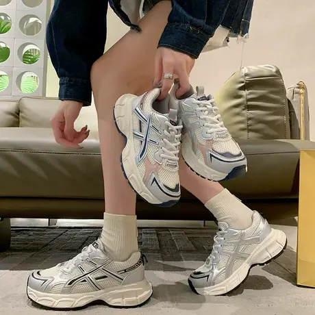 运动休闲鞋女2024春季新款潮流百搭学生透气厚底老爹鞋小个子女鞋商品大图