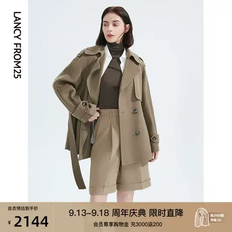 朗姿纯羊毛复古英伦风收腰风衣大衣双面毛呢外套女秋冬季新款图片