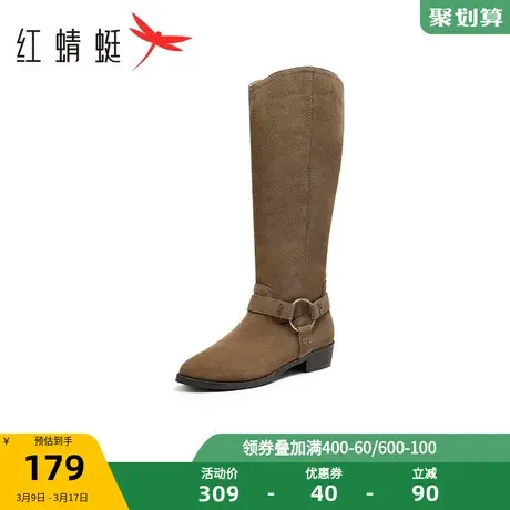 红蜻蜓西部牛仔靴2023秋季新款女鞋复古尖头高筒靴套筒显瘦堆堆靴图片