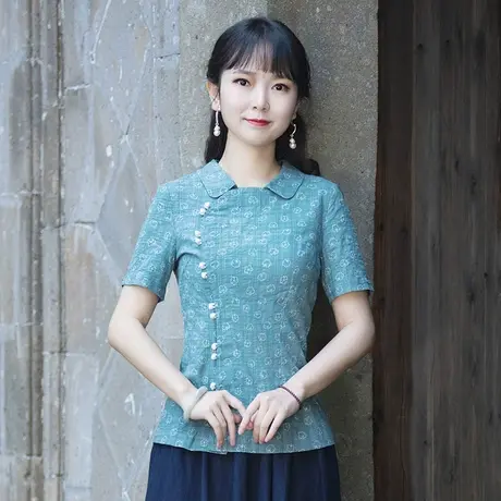 筠雅改良唐装女装中国风旗袍上衣夏季2022年新款薄款中式盘扣女装商品大图