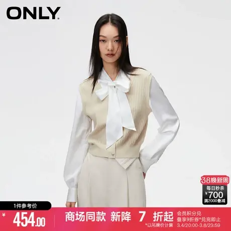 ONLY2024春季新款时尚百搭假两件领口系带设计衬衫女|124151003商品大图