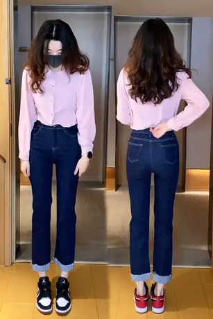 修腿神裤！显瘦烟管裤高腰直筒牛仔裤女九分春季2023新款裤子春秋商品大图