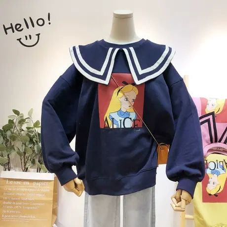 2020秋季新款韩国东大门ins港风潮卡通海军娃娃领卫衣闺蜜姐妹装商品大图