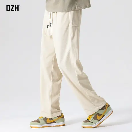 男士杏色灯芯绒裤子男秋冬款直筒阔腿裤休闲裤子2023新款宽松长裤商品大图