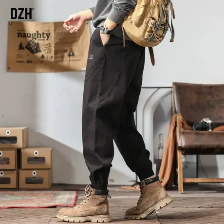 男士束脚休闲裤男美式复古高街潮牌裤子男款2023新款宽松黑色长裤商品大图