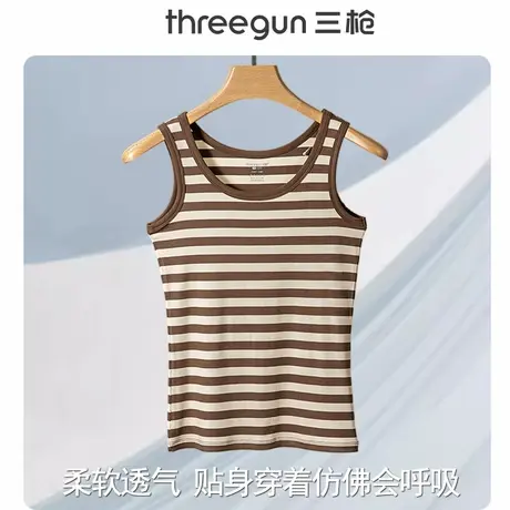 三枪背心女25年夏高弹条纹吊带罗纹打底外穿内搭显瘦休闲无袖上衣商品大图