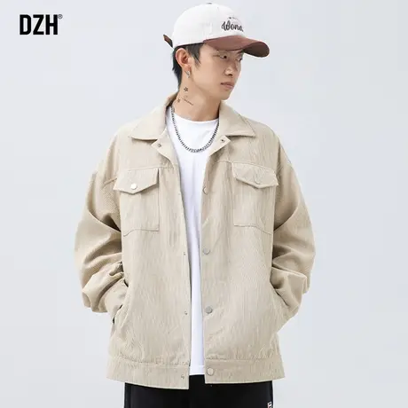 男士杏色灯芯绒外套男春秋季潮牌情侣装2023秋季新款男装工装夹克商品大图