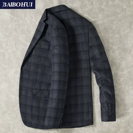青年休闲西装外套男士修身韩版秋季潮流帅气单件格子小西服男上衣商品大图