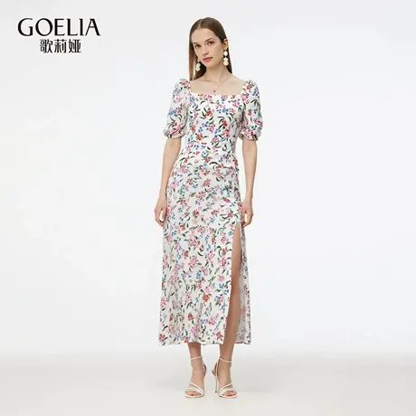 歌莉娅夏季新品19姆米真丝印花连衣裙1E5R4K5NG图片