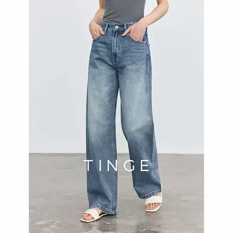 TINGE贴己高级感水洗蓝牛仔裤女25年春款直筒显腿长阔腿长裤子商品大图