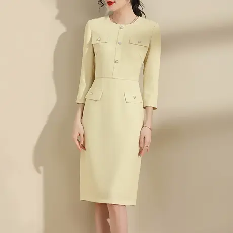 水墨青华2023冬季新品简约显瘦打底裙百搭时尚中长款小香风连衣裙商品大图