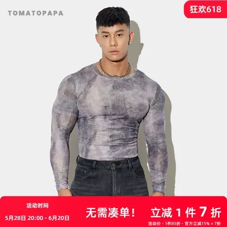 TOMATOPAPA长袖t恤24秋冬圆领运动打底衫体恤健身训练性感男上衣商品大图