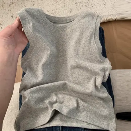 美式复古吊带背心女夏季修身韩版百搭设计感小众短款无袖上衣T恤图片