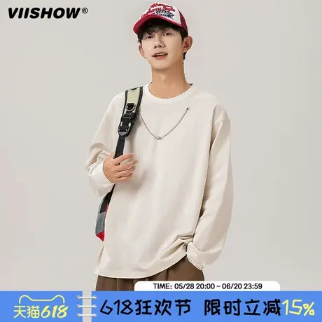 VIISHOW美式长袖t恤男士春秋季2025新款潮牌宽松休闲男生打底卫衣商品大图