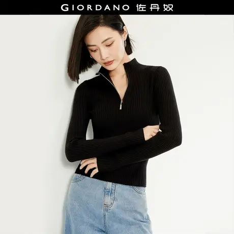 佐丹奴针织衫女装纯色毛织修身立领半开襟套头针织衫 18353931商品大图
