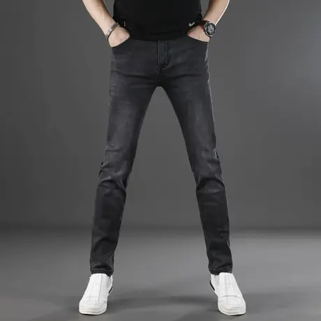 黑色牛仔裤男夏薄款2025新款修身小脚潮牌休闲弹力水洗男士牛仔裤商品大图