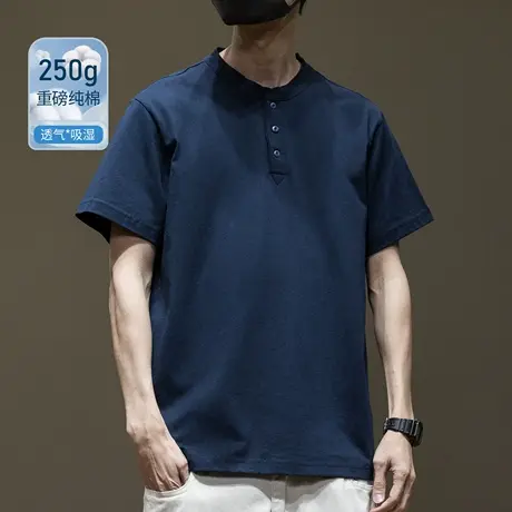 250g重磅亨利领基础款2025夏季新款短袖T恤宽松大码五分袖体恤男商品大图