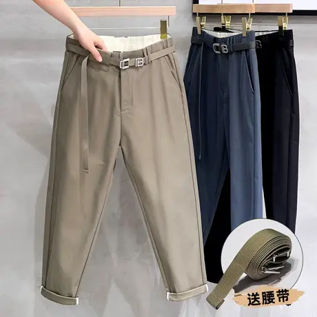 松紧腰裤子男秋季直筒宽松男长裤子男款韩版潮流休闲裤男士九分裤商品大图