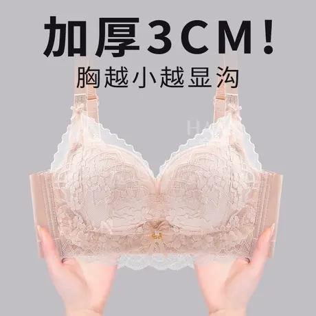 深v集中型小胸内衣3cm厚胸垫女柔软蕾丝水袋杯内衣后三排扣浅粉色商品大图