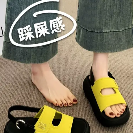 踩屎感软底魔术贴凉鞋女夏季时尚百搭增高小码34小个子厚底沙滩鞋图片