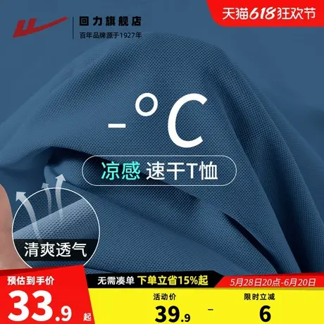 回力冰丝T恤男士短袖2025新款夏季薄款圆领透气速干宽松蓝色上衣A商品大图
