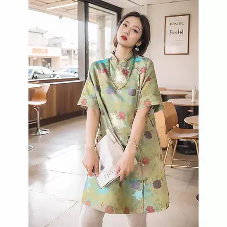 爵莱菲大码新中式国风改良女装印花旗袍2025年夏季设计感连衣裙图片