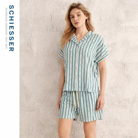 SCHIESSER舒雅25年春夏新品女士粘纤梭织翻领条纹睡衣家居服套装商品大图