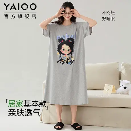 雅鹿睡裙女士夏季纯棉短袖睡衣甜美可爱卡通家居服薄款大码可外穿商品大图