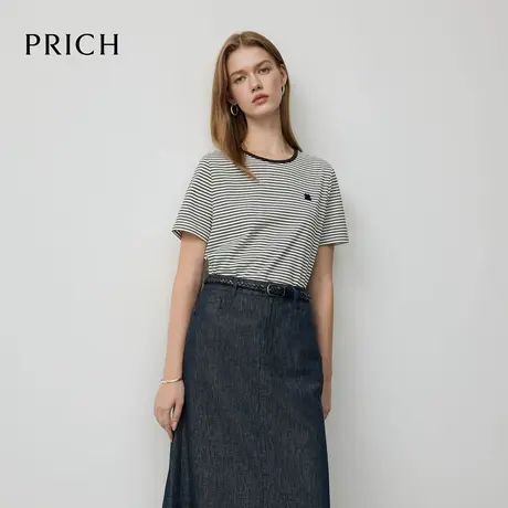 【超能小太阳】PRICH时尚航海系复古条纹圆领短袖T恤2025夏新款图片