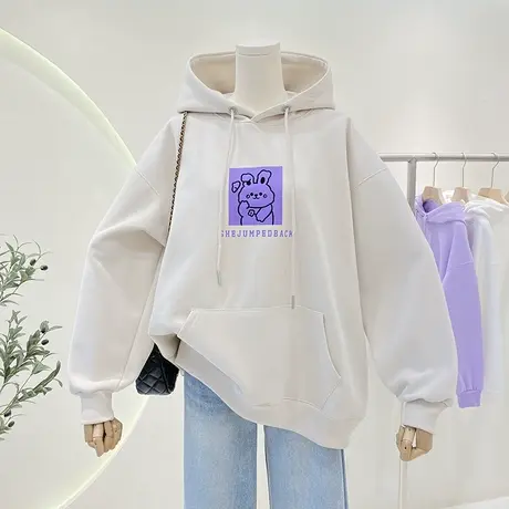 设计感连帽卫衣女春秋2023新款韩版宽松小个子慵懒风时尚上衣外套商品大图