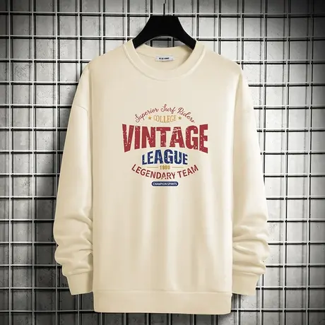 卫衣男春秋款宽松潮流百搭加绒加厚保暖无帽上衣宽松圆领长袖t恤图片