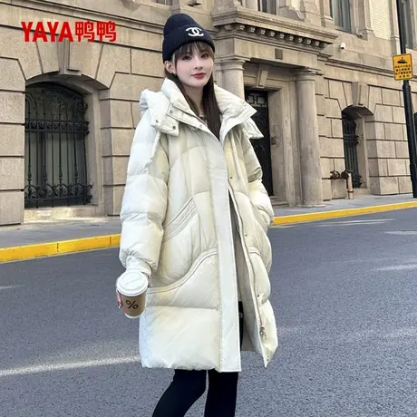 YAYA鸭鸭羽绒服女冬2024新款长款过膝时尚宽松休闲设计感加厚外套图片