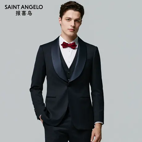 【婚庆西服】报喜鸟新款时尚正装青果领新郎羊毛西服上衣西裤男士图片
