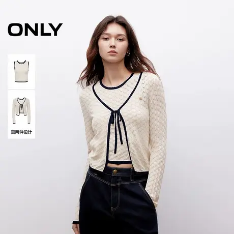 【ONLY奥莱】秋季休闲时尚学院风撞色套装针织衫女商品大图