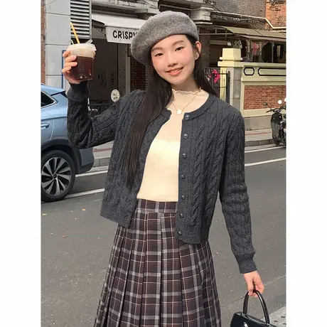 NOW真维斯法式针织毛衣女2025新款秋季设计感百搭学院风开衫外套图片