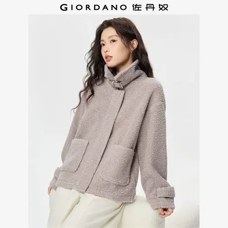 佐丹奴绒感夹克女秋冬新款仿羊羔绒领口扣袢宽松翻领外套13375782商品大图