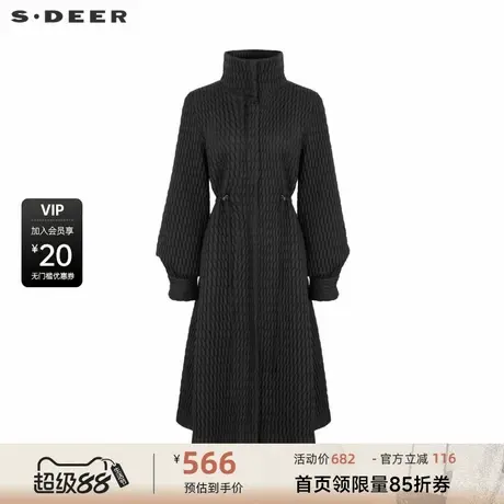 sdeer圣迪奥女装时尚立领收腰肌理长款棉服S234Z2303商品大图