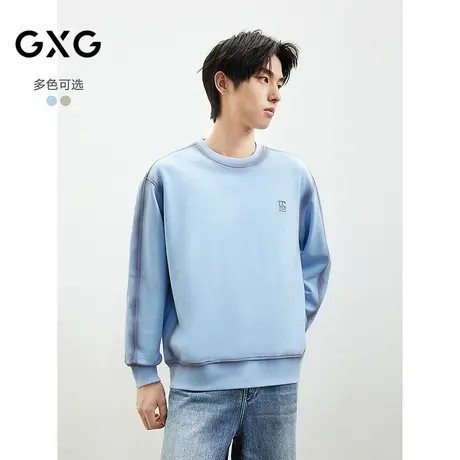 2025年GXG新品个性潮流撞色线条百搭纯棉圆领卫衣男商品大图
