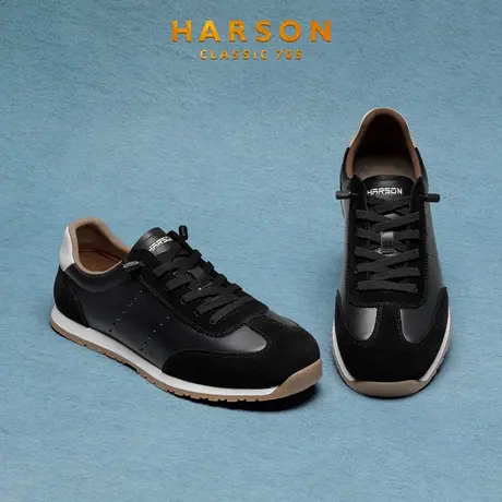哈森男鞋【头层牛皮】复古老钱风薄底德训鞋男通勤运动时尚休闲鞋商品大图