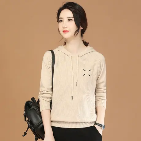 韩潮袭人连帽刺绣套头毛衣女2023冬季新款休闲百搭显瘦时尚针织衫图片