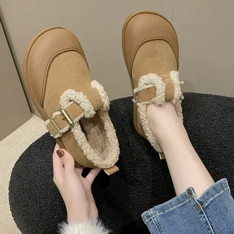 加绒勃肯鞋女2023新款秋冬软底保暖一脚蹬豆豆鞋复古乐福鞋毛毛鞋商品大图