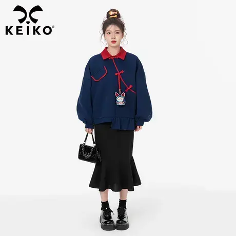 新中式改良斜襟卫衣女秋季设计感小众国潮兔子挂饰上衣宽松外套商品大图