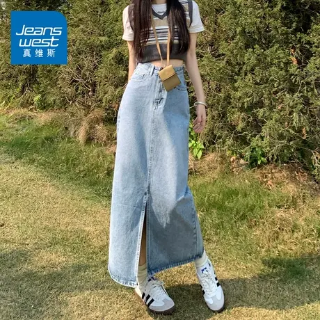 KZ真维斯半身裙女2023年新款秋季秋冬季牛仔长裙子高级感a字高腰商品大图