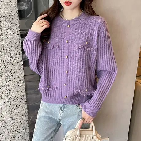 小香风流苏高级设计感女士毛衣2023新款韩版百搭针织衫上衣洋气女图片