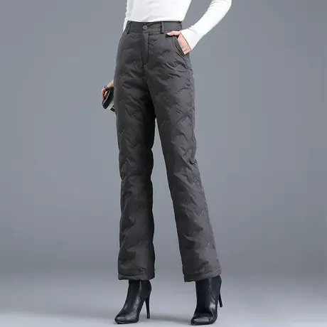 灰色微喇羽绒裤女外穿时尚高腰加绒喇叭裤冬季2023年新款加厚棉裤商品大图