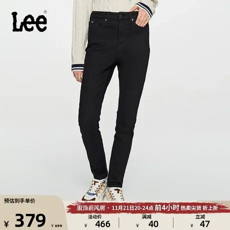 Lee23秋冬新品高腰紧身磨毛女保暖高弹牛仔长裤黑色LWB007196204商品大图