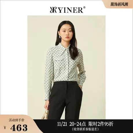 YINER音儿女装春季时尚爱心印花POLO领衬衫上衣商品大图