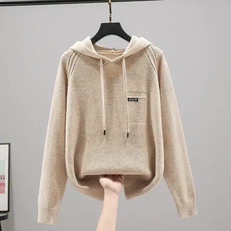 22038连帽衫针织衫女士毛衣新款韩版宽松套头长袖纯色内搭上衣图片