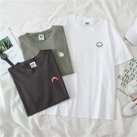 夏季新款小众设计感薄款上衣服别致甜酷白色ins潮宽松短袖T恤女装图片