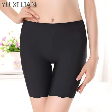 冰丝无痕防走光安全裤女加肥加大码胖mm五分打底裤子黑色薄款春季图片